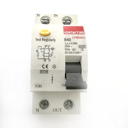 Contactum CPBR402 B40 40A 40 Amp 30mA 2 Double Pole RCBO Circuit Breaker Type AC
